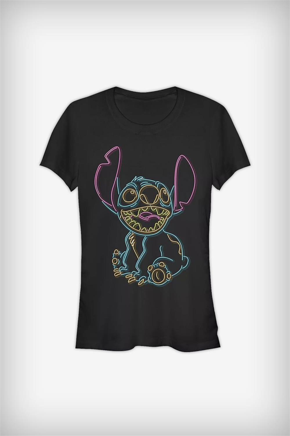 Siyah Lilo and Stitch Neon Unisex T-shirt