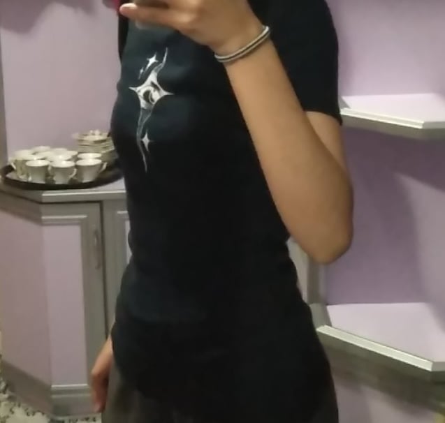 Lacivert Crystal Eye Madonna Yaka Kısa Kol T-shirt
