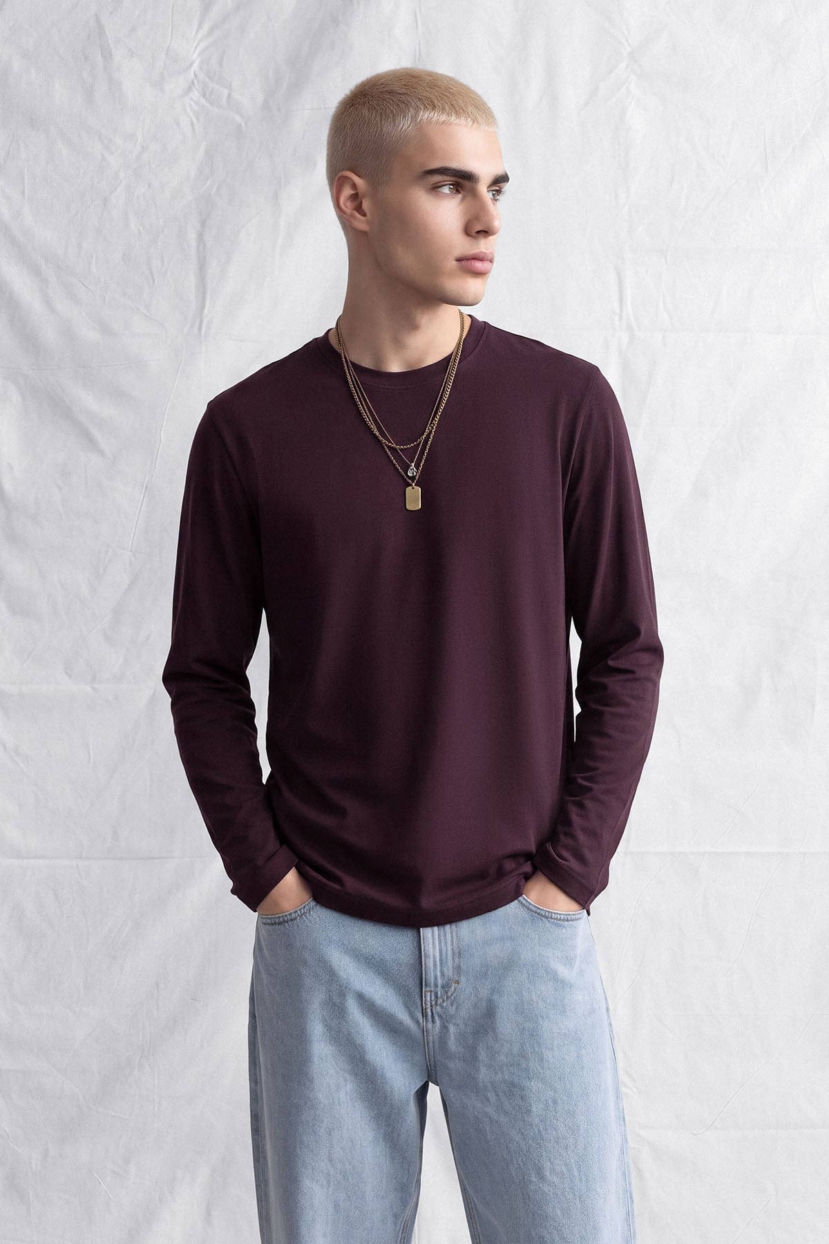 Erkek Horgen Basic Uzun Kol T-Shirt Bordo