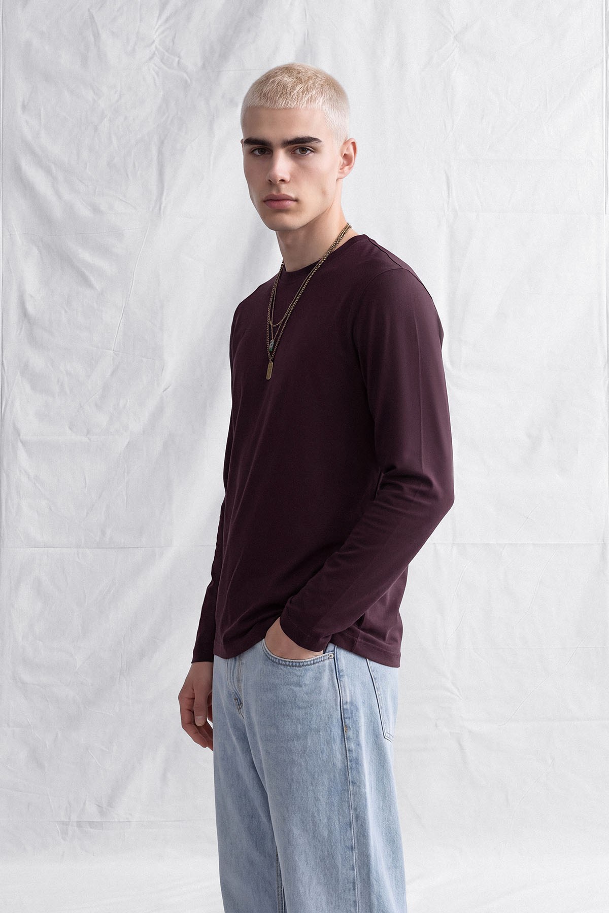 Erkek Horgen Basic Uzun Kol T-Shirt Bordo
