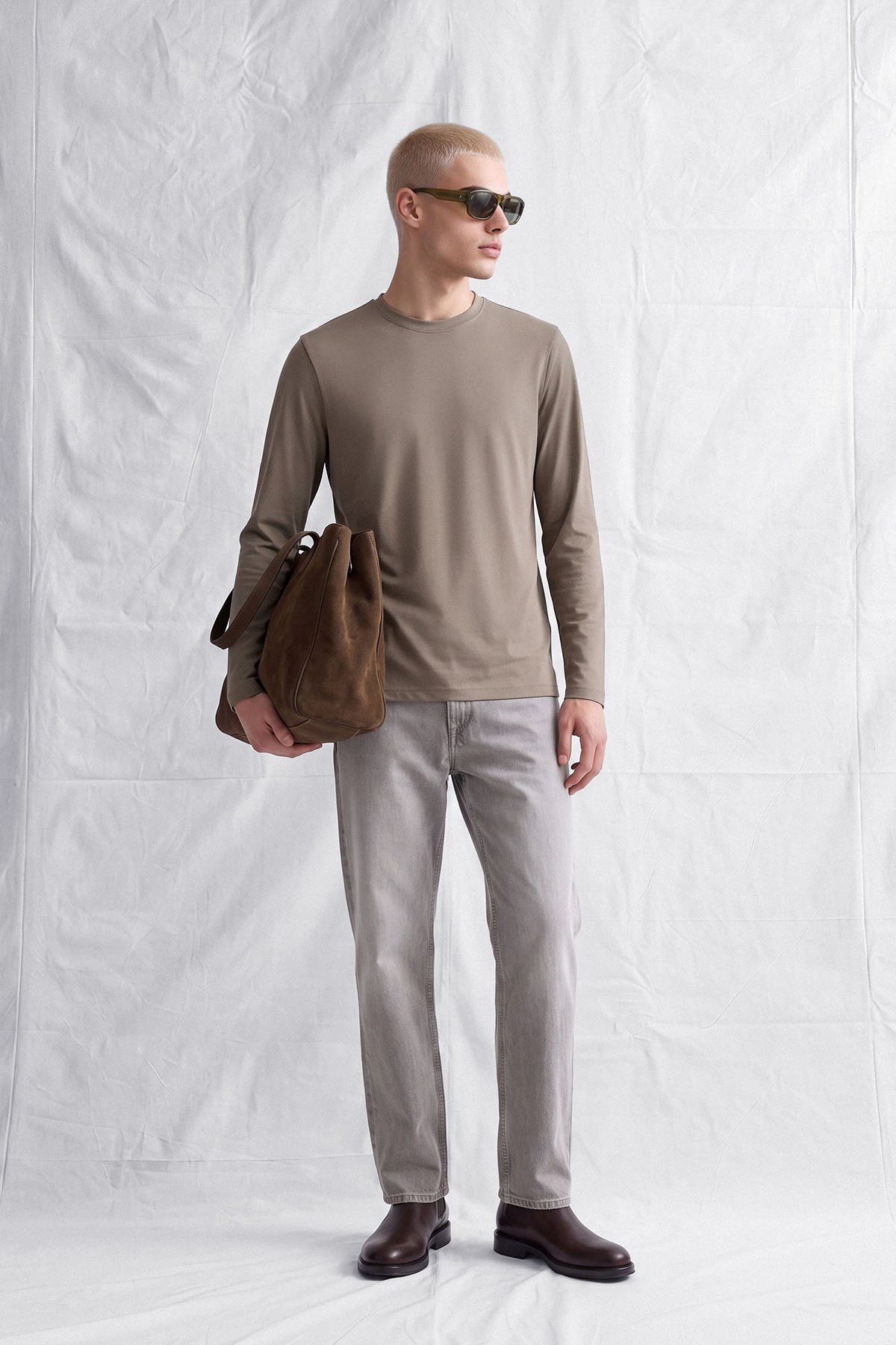 Erkek Horgen Basic Uzun Kol T-Shirt Vizon