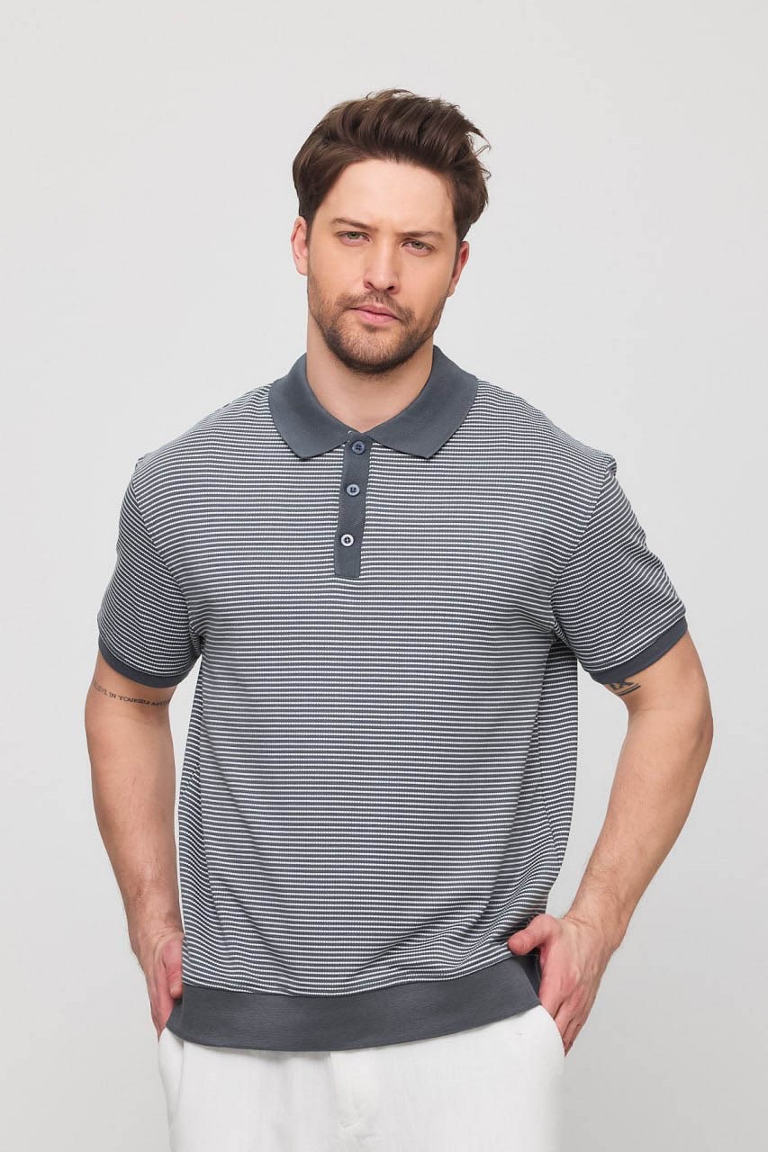 Erkek Milos Yakalı T-Shirt Füme Gri