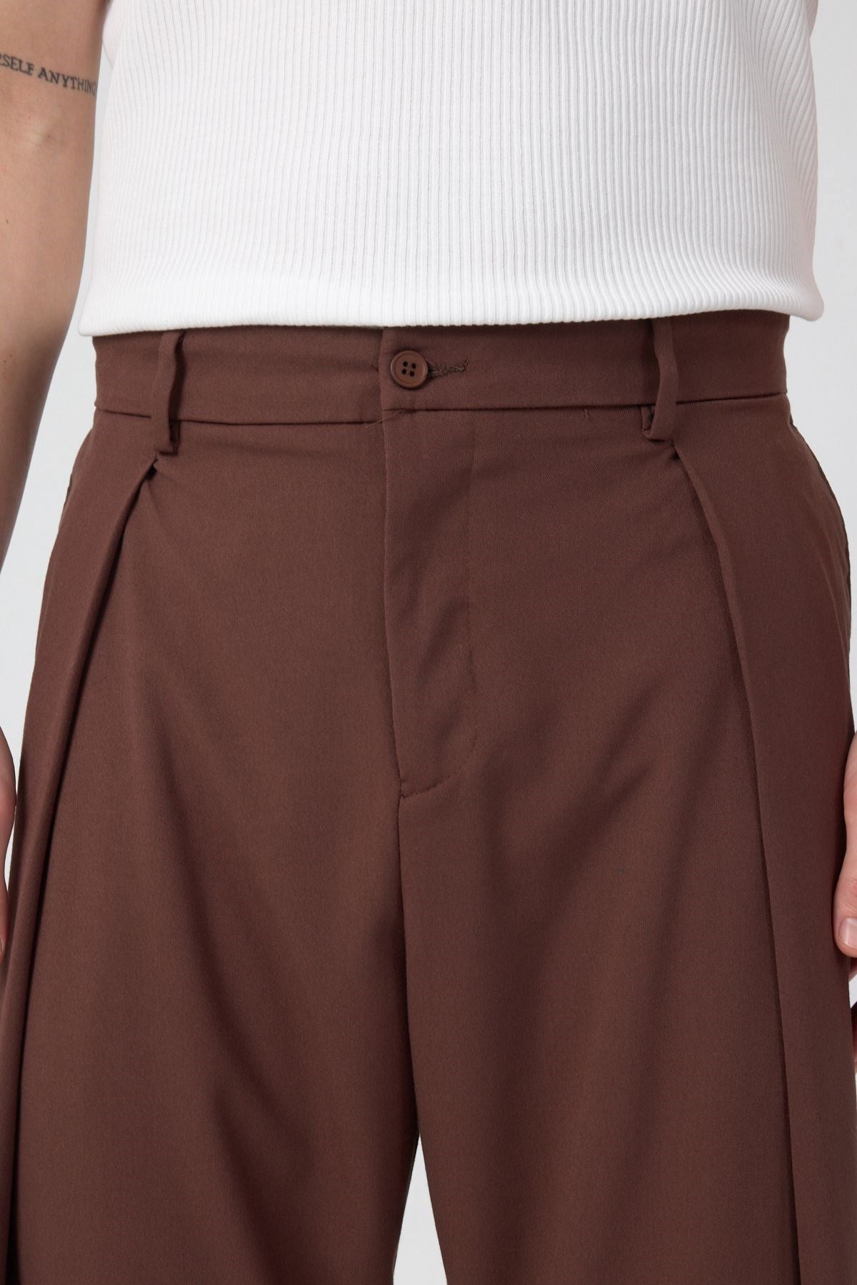 Erkek Pileli Fashion Pantolon Kahve Rengi