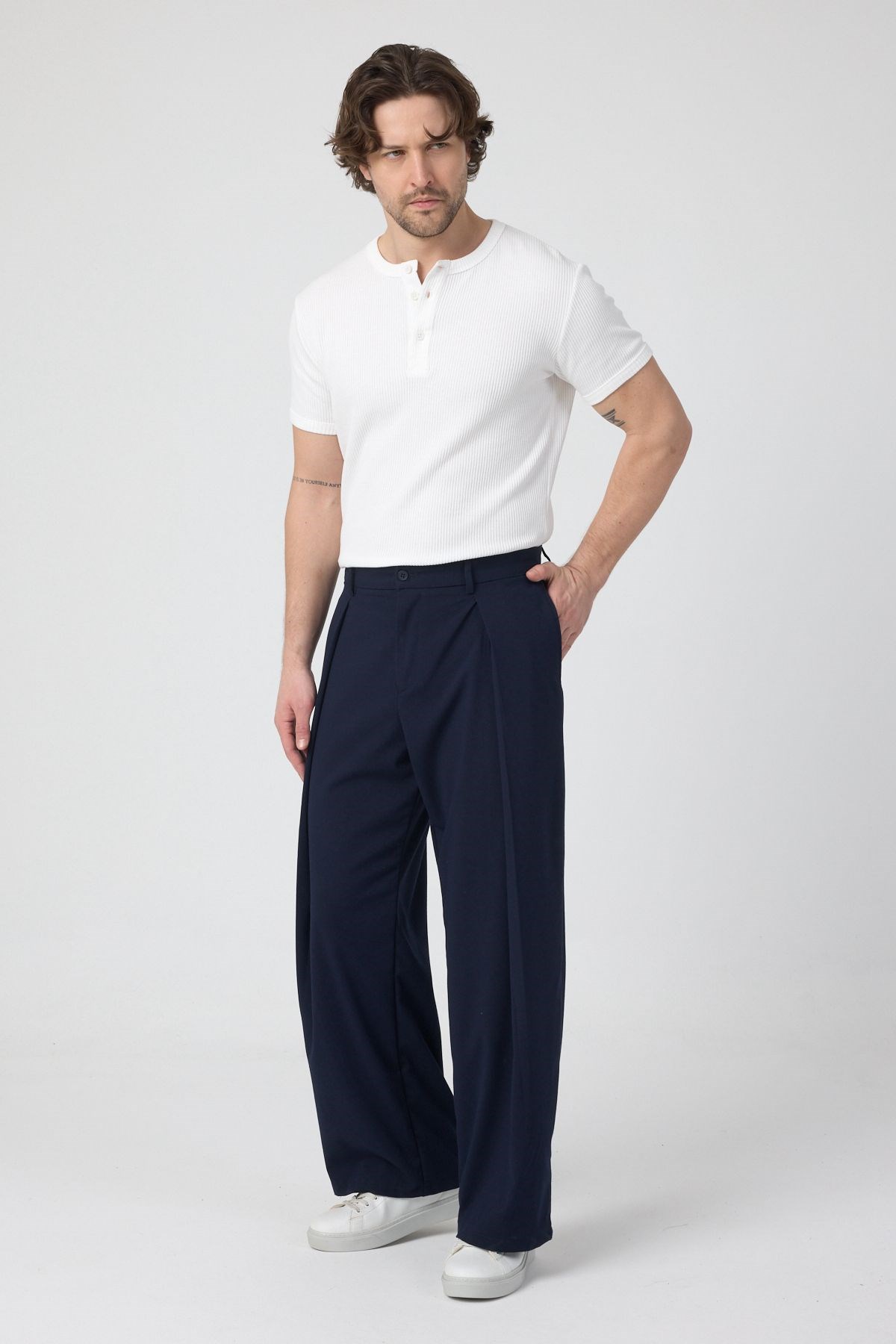 Erkek Pileli Fashion Pantolon Lacivert