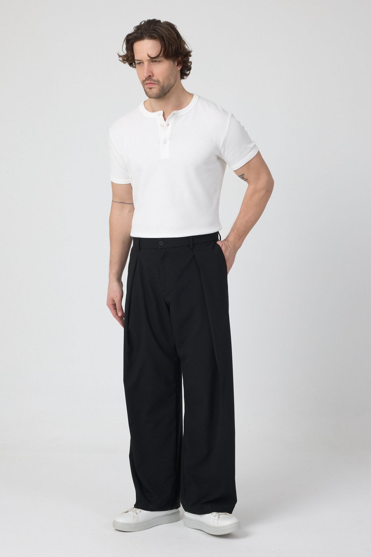 Erkek Pileli Fashion Pantolon Siyah