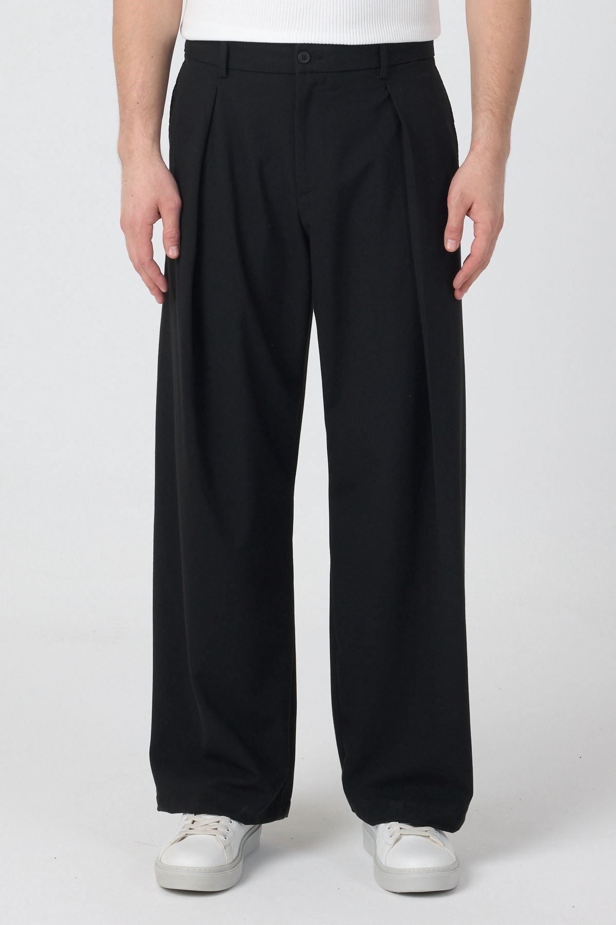 Erkek Pileli Fashion Pantolon Siyah