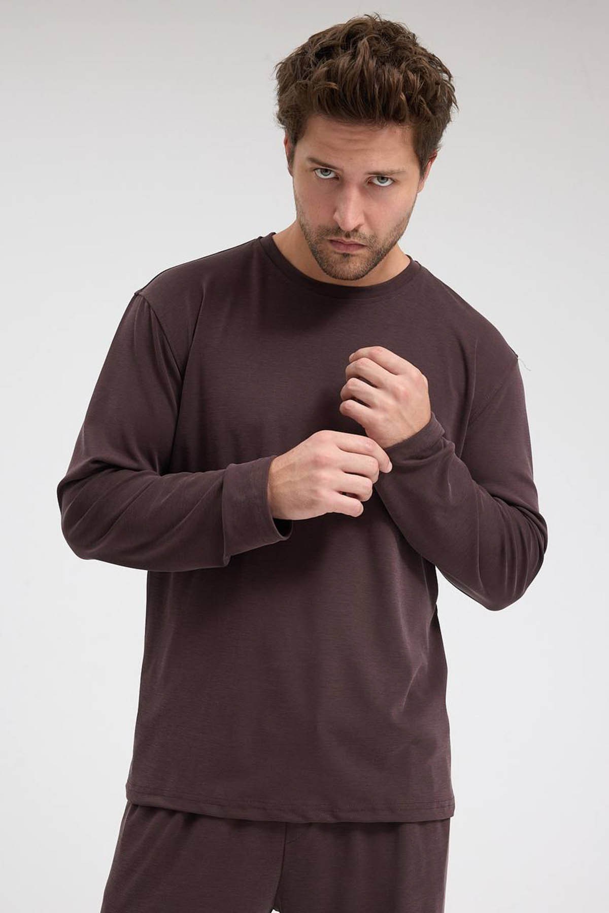 Erkek Roma&Monada  Oversize Oysho Kumaş Takım Kahve Rengi
