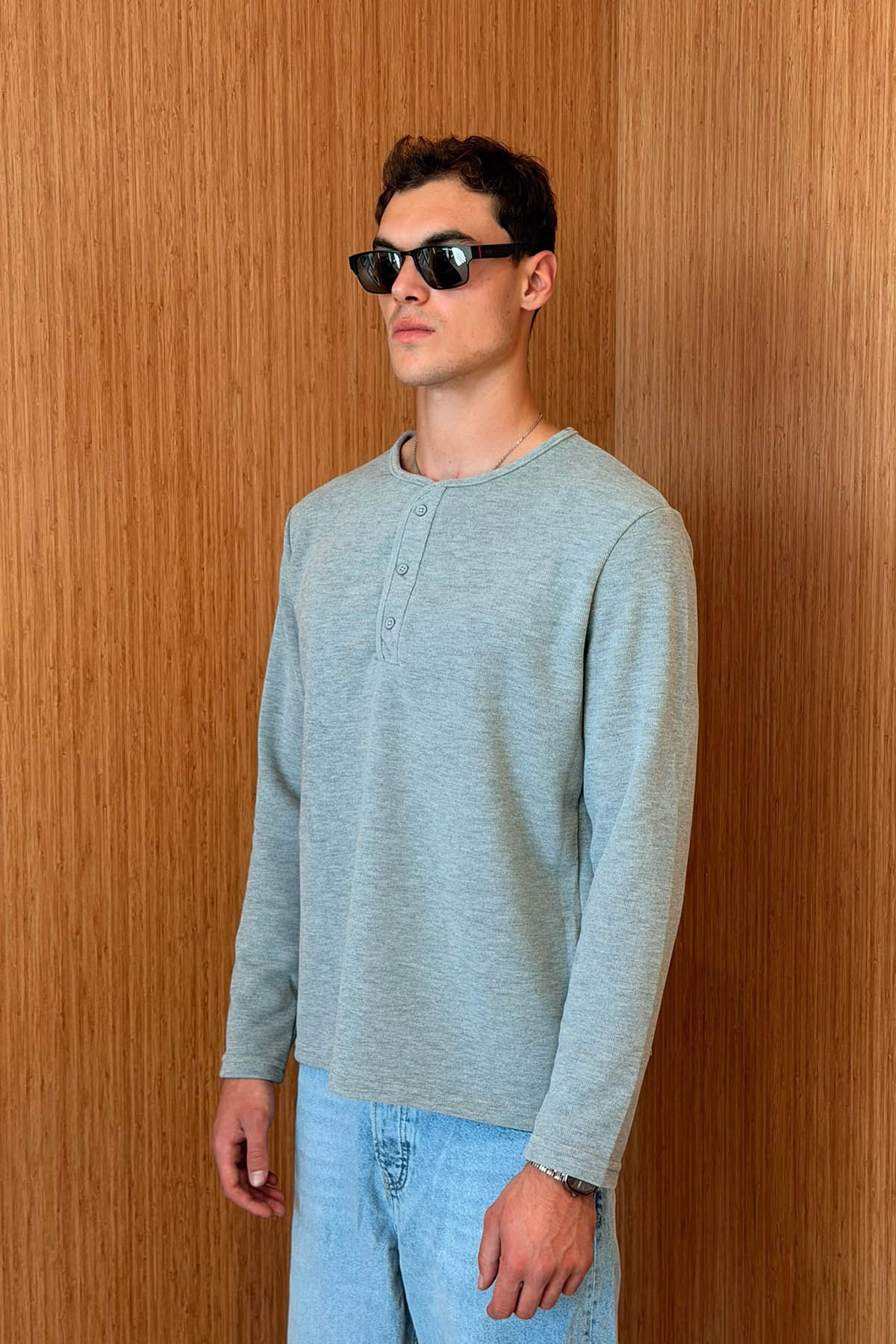 Erkek Sierre Henley Yaka Selanik T-Shirt Gri