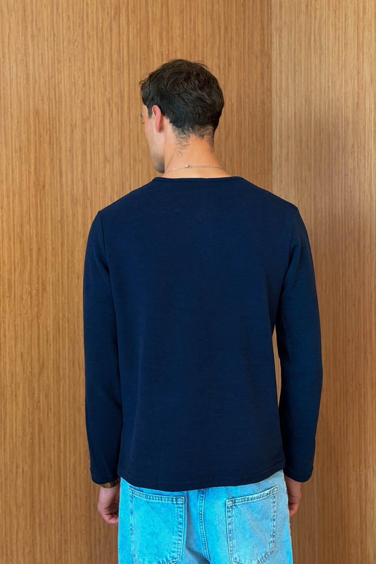 Erkek Sierre Henley Yaka Selanik T-Shirt Lacivert