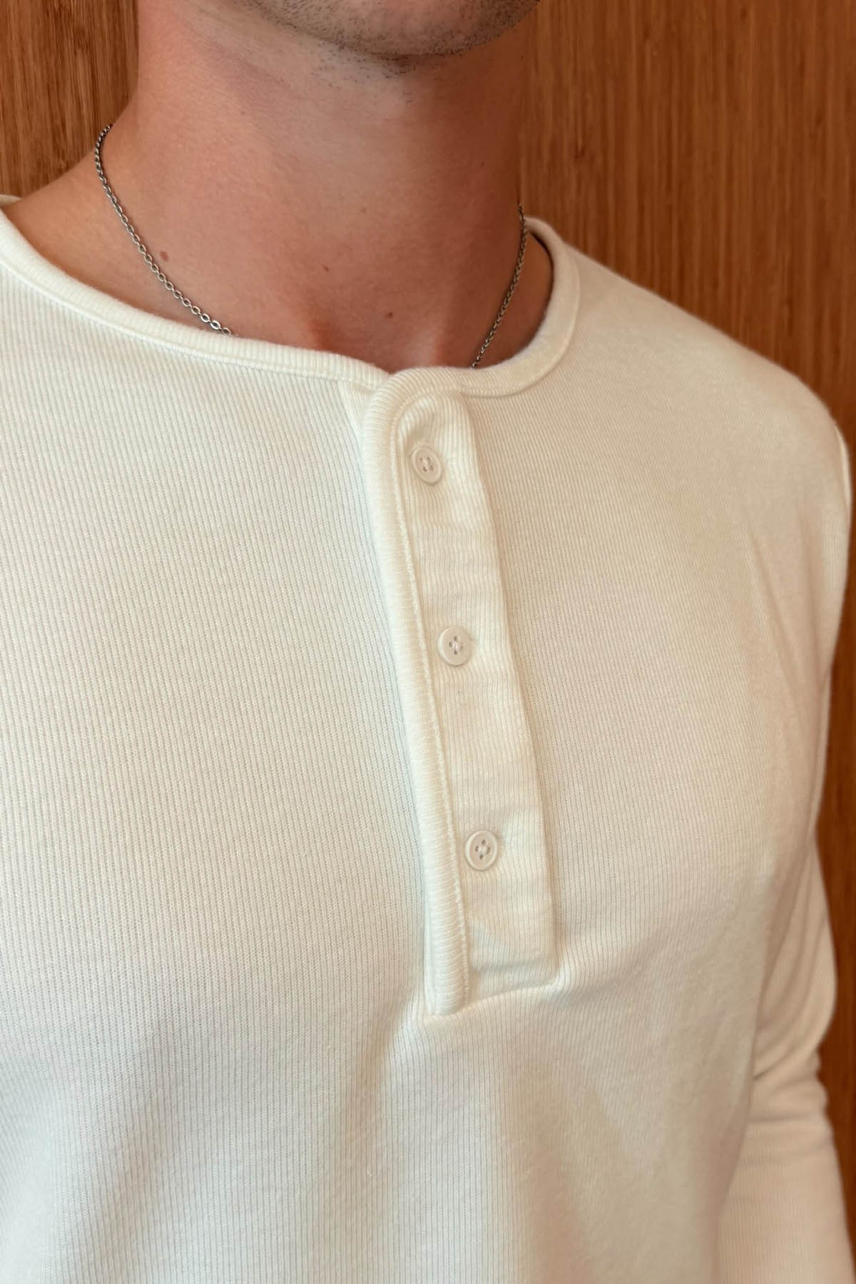 Erkek Sierre Henley Yaka Selanik T-Shirt Beyaz