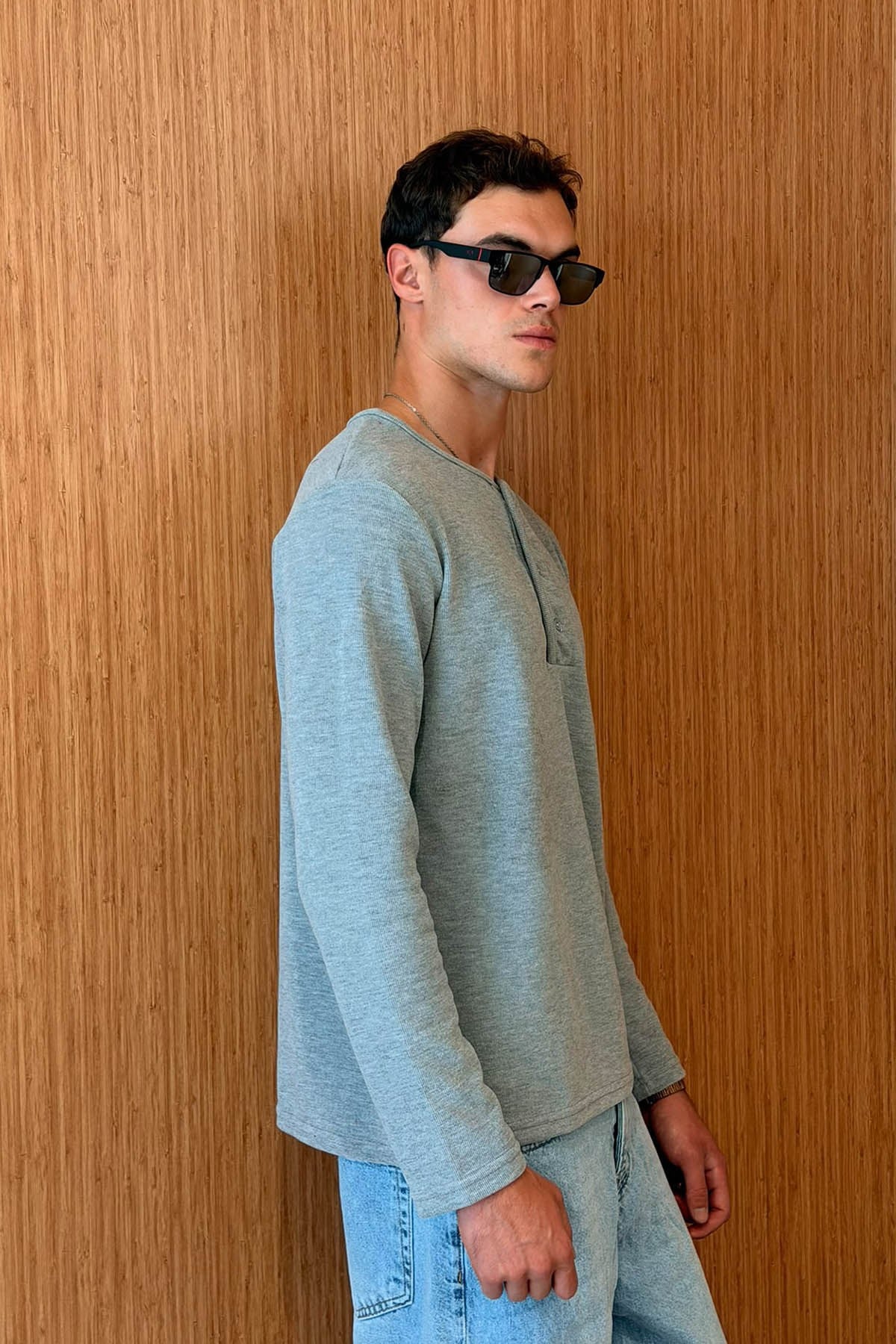 Erkek Sierre Henley Yaka Selanik T-Shirt Gri