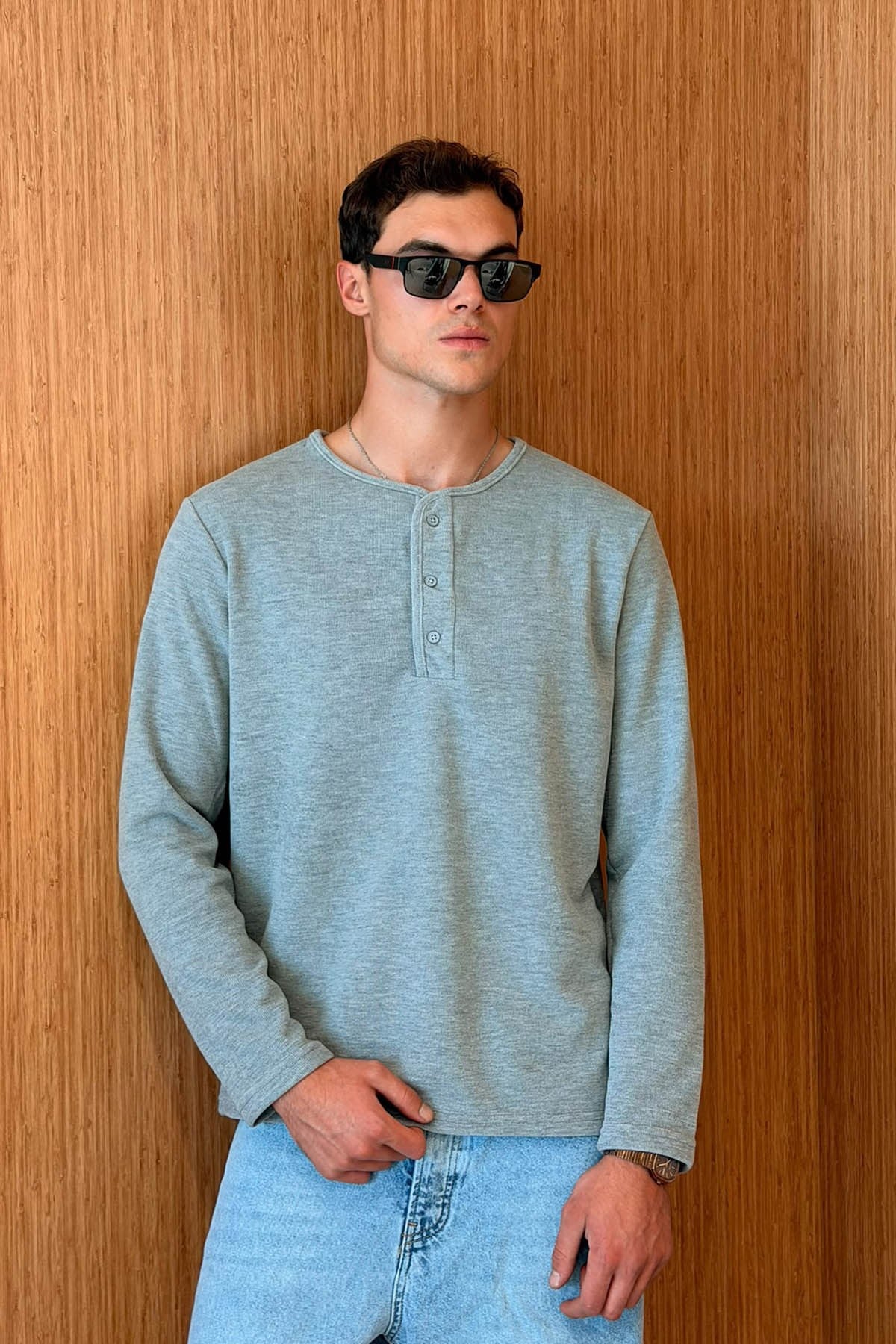 Erkek Sierre Henley Yaka Selanik T-Shirt Gri