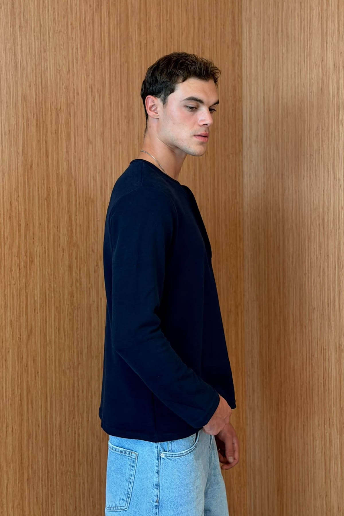 Erkek Sierre Henley Yaka Selanik T-Shirt Lacivert