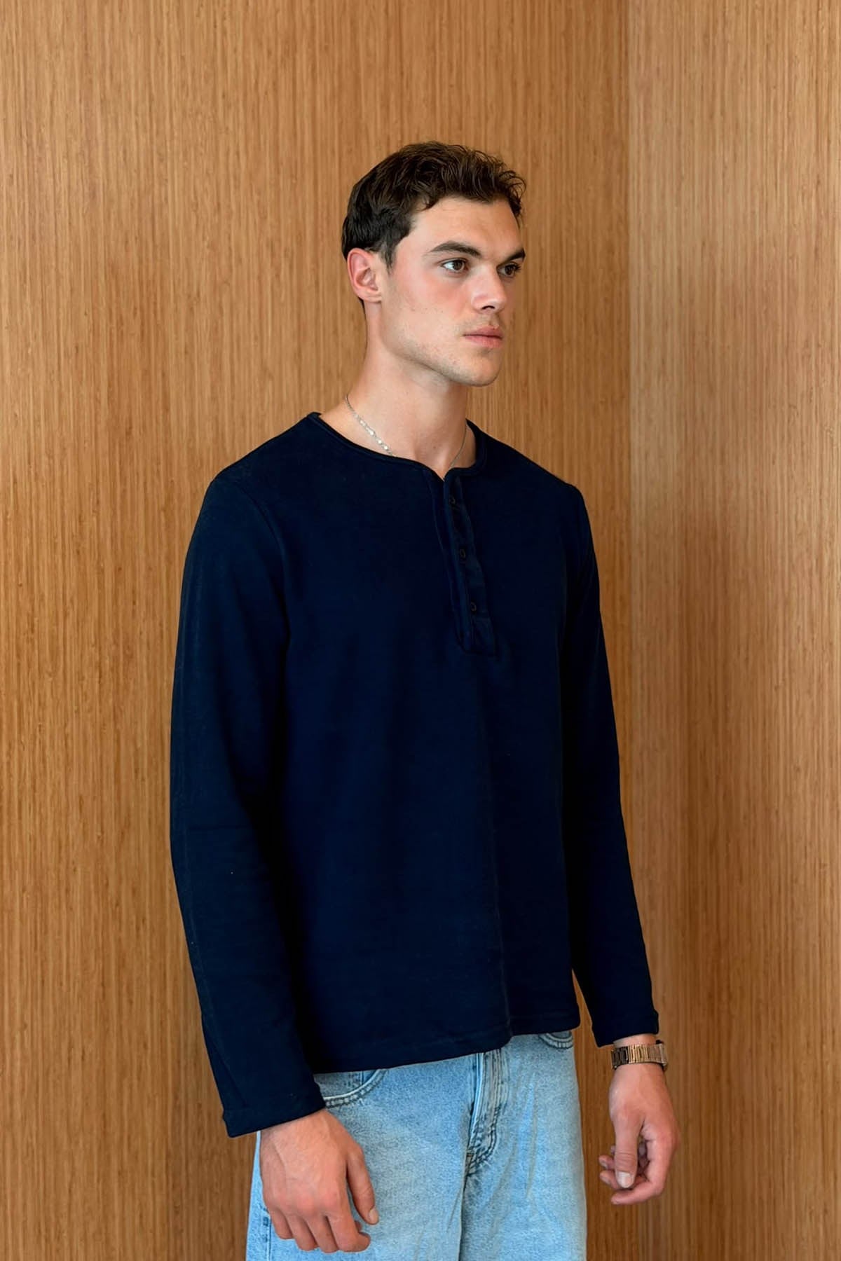 Erkek Sierre Henley Yaka Selanik T-Shirt Lacivert