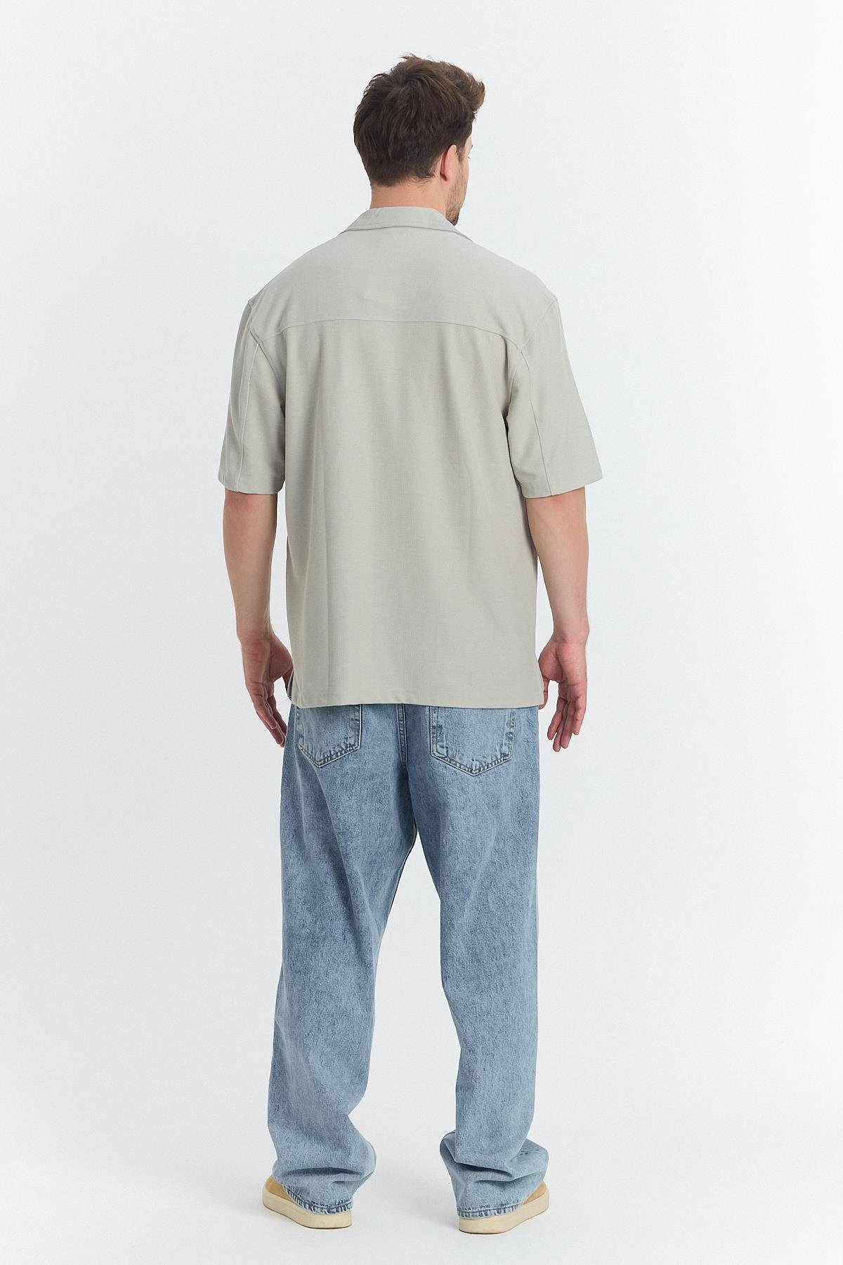 Zalipi Küba Yaka Dokulu Tshirt Gri Zalipi Küba Yaka Dokulu Tshirt Gri