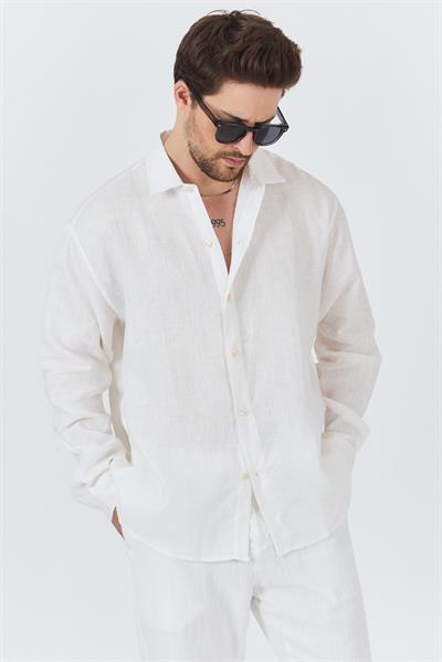 Erkek Bian %100 Keten Gömlek Beyaz