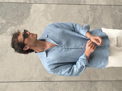 Erkek Bian %100 Keten Gömlek Mavi