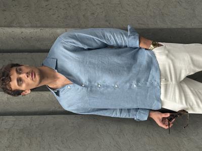 Erkek Bian %100 Keten Gömlek Mavi