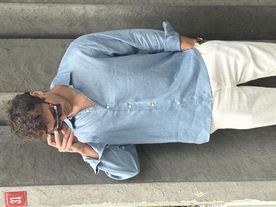 Erkek Bian %100 Keten Gömlek Mavi