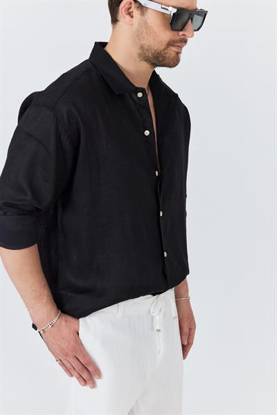 Erkek Bian %100 Keten Gömlek Siyah