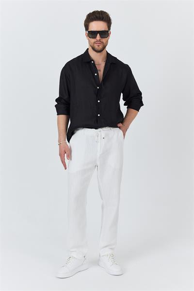 Erkek Bian %100 Keten Gömlek Siyah