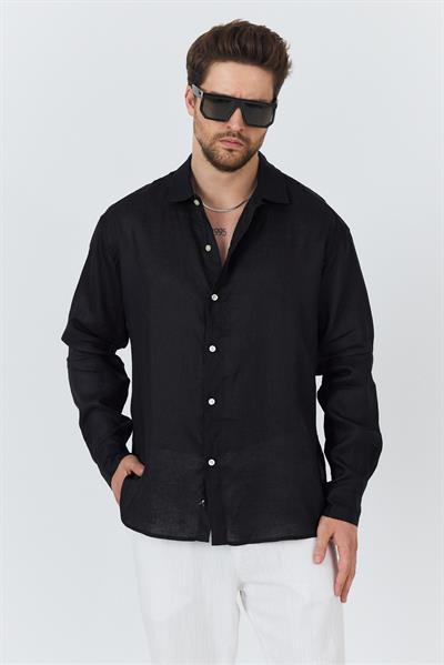 Erkek Bian %100 Keten Gömlek Siyah