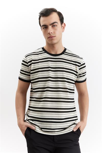 Erkek Camogli Çizgili Tshirt Siyah