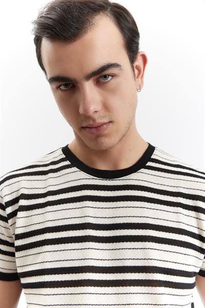 Erkek Camogli Çizgili Tshirt Siyah