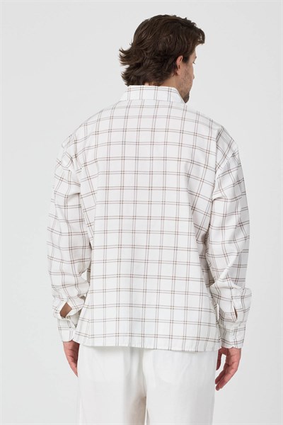 Erkek Colorado Modal Oversize Ekose Gömlek Bej