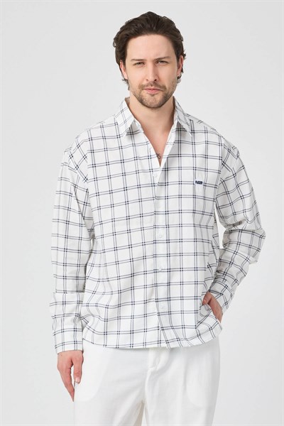 Erkek Colorado Modal Oversize Ekose Gömlek Lacivert