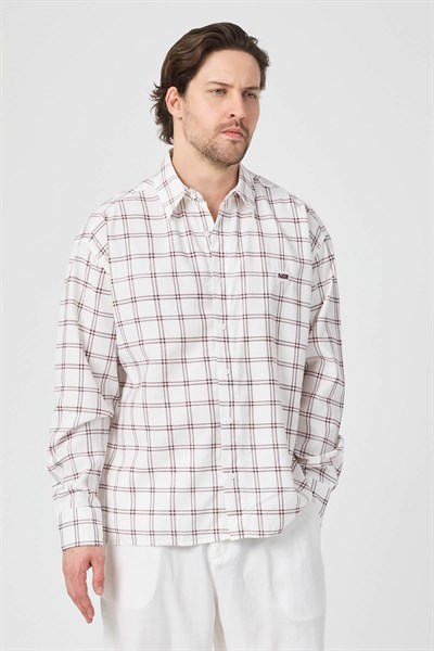 Erkek Colorado Modal Oversize Ekose Gömlek Bordo