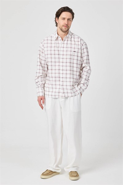 Erkek Colorado Modal Oversize Ekose Gömlek Bordo