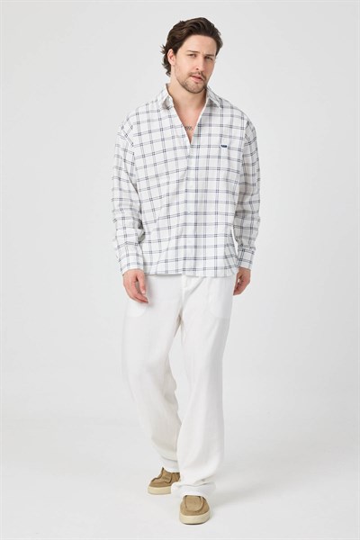 Erkek Colorado Modal Oversize Ekose Gömlek Lacivert