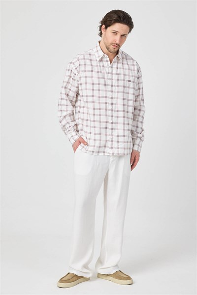 Erkek Colorado Modal Oversize Ekose Gömlek Bordo