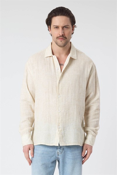 Erkek Hessen Müslin Kumaş Gömlek Bej