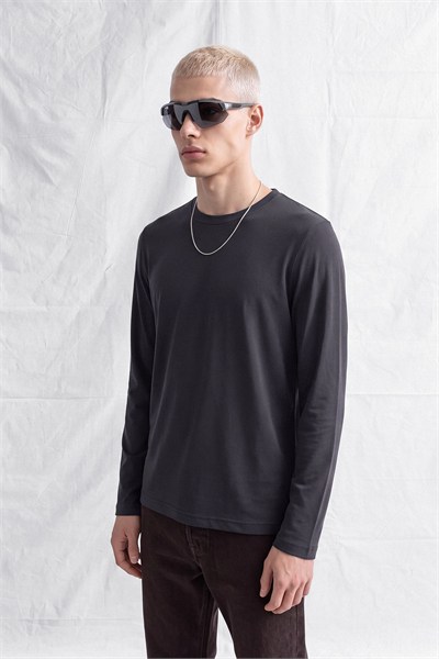 Erkek Horgen Basic Uzun Kol T-Shirt Gri