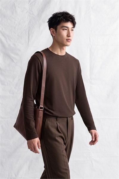 Erkek Horgen Basic Uzun Kol T-Shirt Kahve Rengi