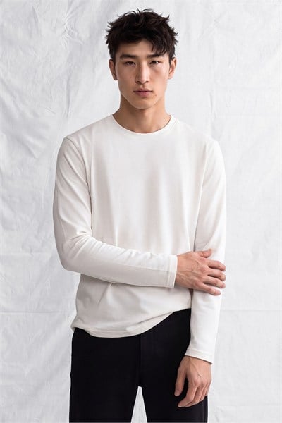 Erkek Horgen Basic Uzun Kol T-Shirt Beyaz
