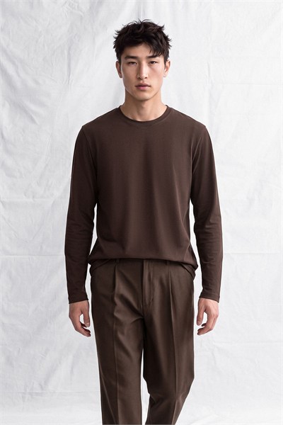 Erkek Horgen Basic Uzun Kol T-Shirt Kahve Rengi