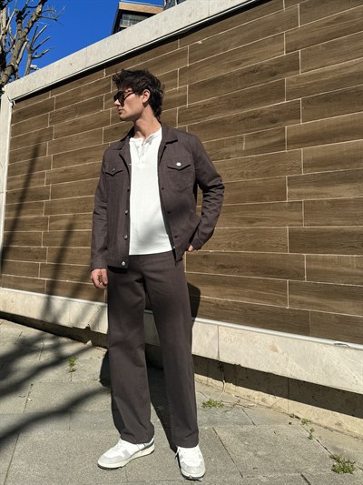 Erkek İnce Denim Baggy Kalıp Rahat Pantolon minnesota Kahve Rengi