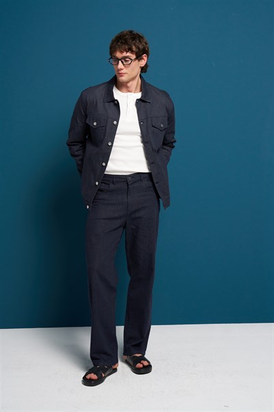 Erkek İnce Denim Baggy Kalıp Rahat Pantolon minnesota Lacivert