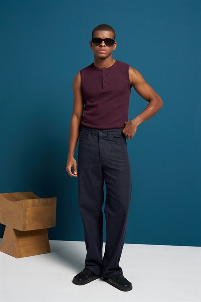 Erkek İnce Denim Baggy Kalıp Rahat Pantolon minnesota Lacivert