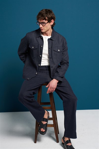 Erkek İnce Denim Baggy Kalıp Rahat Pantolon minnesota Lacivert