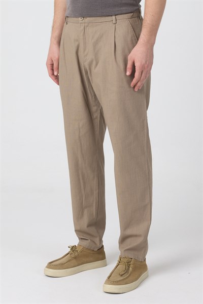 Erkek Keten Rahat Kalıp Pantolon Evere Camel