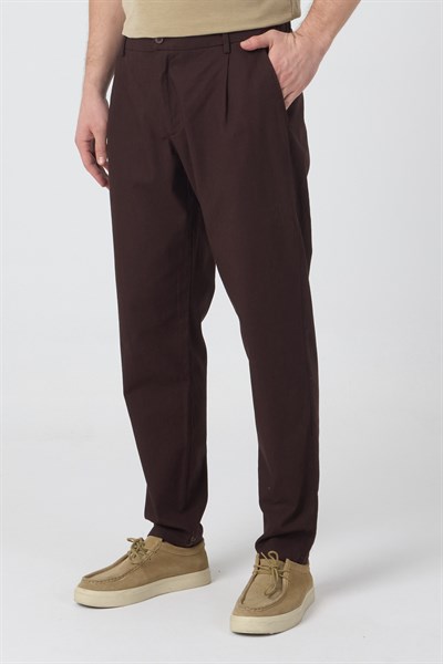 Erkek Keten Rahat Kalıp Pantolon Evere Kahve Rengi