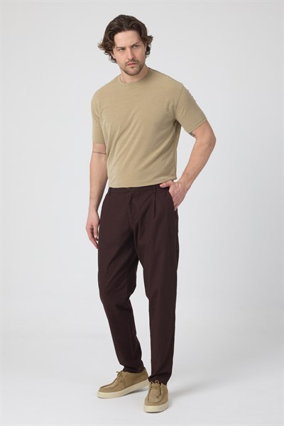 Erkek Keten Rahat Kalıp Pantolon Evere Kahve Rengi
