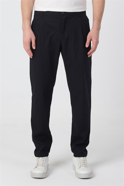 Erkek Keten Rahat Kalıp Pantolon Evere Siyah