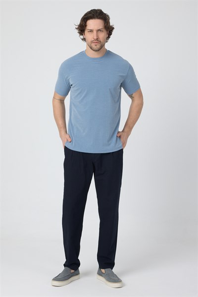 Erkek Keten Rahat Kalıp Pantolon Evere Lacivert