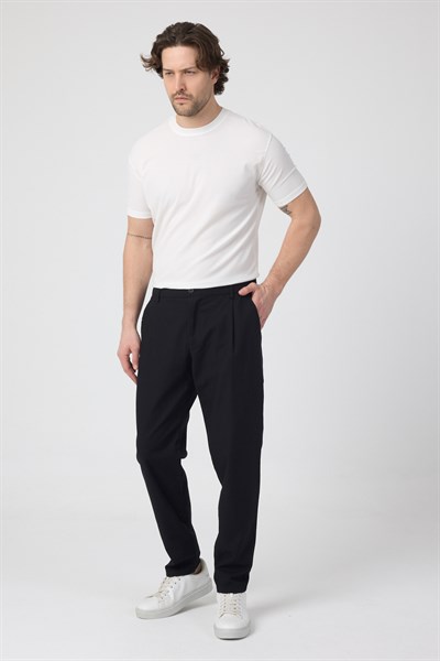 Erkek Keten Rahat Kalıp Pantolon Evere Siyah