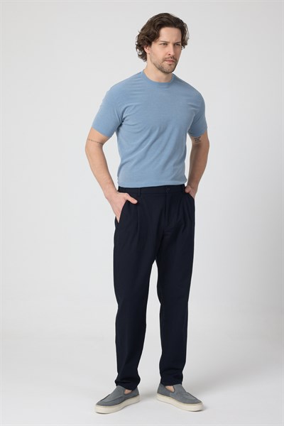 Erkek Keten Rahat Kalıp Pantolon Evere Lacivert
